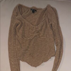 Tan Ribbed Long Sleeve Top